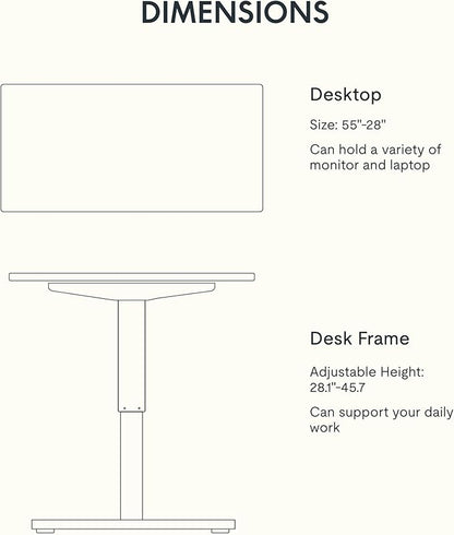 FLEXISPOT EN1 One-Piece Standing Desk 55 x 28 Inch Electric Adjustable Height Desk for Home Office and Computer Workstation (White Frame + 55" Maple Top, 2 Packages)