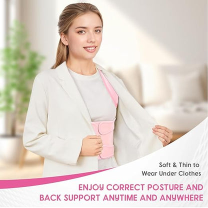 Posture Corrector for Women & Men, Adjustable Back Brace with Full Back & Shoulder Support, Spine Alignment for Upper Back Pain Relief, Scoliosis & Hunchback(Pink,Large)