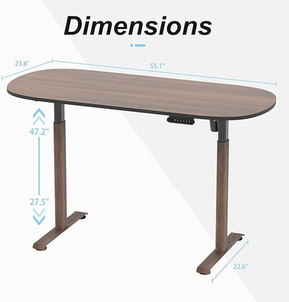 Oval Leg Electric Standing Desk, 48x24 Inch Whole-Piece Oval Desktop, Height Adjustable Sit Stand Workstation for Home Office, Walnut (55x24)