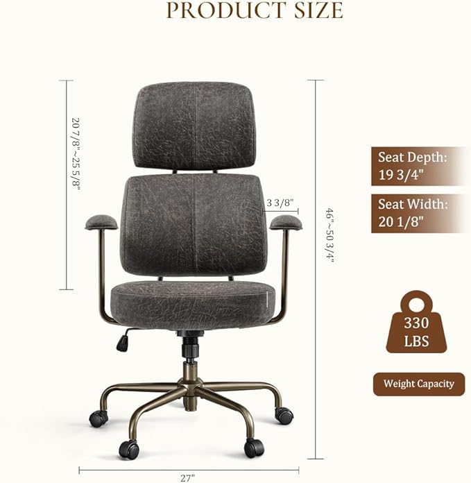 EUREKA ERGONOMIC Home Office Desk Chairs, Ergonomic Computer Chair with High Back, Executive Office Chair with Lumbar Support, Spring Cushion Seat, Mid-Century Modern, Brown-Gray