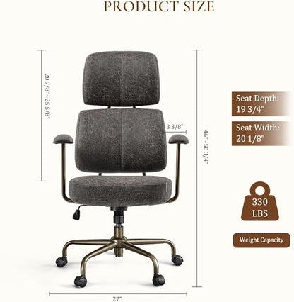 EUREKA ERGONOMIC Home Office Desk Chairs, Ergonomic Computer Chair with High Back, Executive Office Chair with Lumbar Support, Spring Cushion Seat, Mid-Century Modern, Brown-Gray