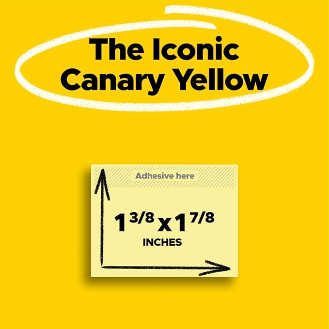 Post-it Notes, 1/3/8 x 1 7/8 in, 24 Sticky Notes Pads, 100 Sheets per Pad, Canary Yellow, The Original Post-it Note, School Supplies and Oﬃce Products