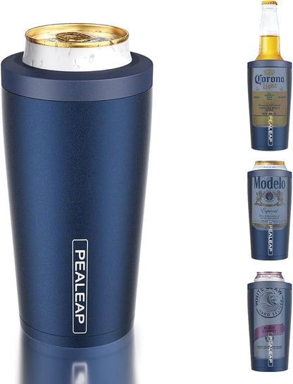 4 in 1 Insulated Slim Can Cooler for 12 OZ Cans and Beer Bottle - Keep 8 Hours Cold, Easy to Hold - Stainless Steel Can Holder, Double Walled Can Insulator for Hard Seltzer and More (Navy Blue)