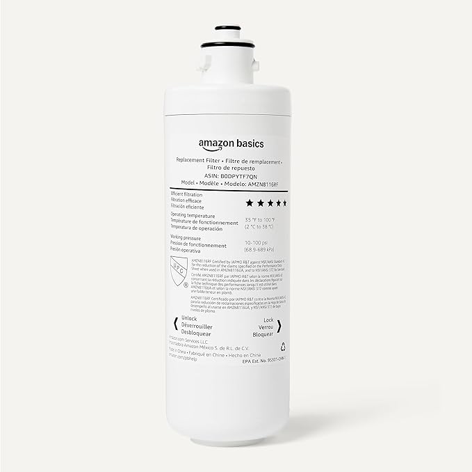 Amazon Basics Under Sink Water Filter System, NSF/ANSI 42 & 372 Certified, Service Life 1 Year, 11,000 Gallons, White