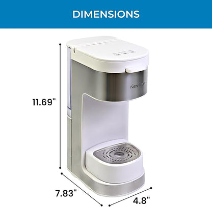 Koolatron Kenmore Single Serve Coffee Maker & Stainless Steel Travel Mug, Capsule/Pod & Ground Coffee Brewing, K Cup Compatible, Hot & Iced Coffee Machine, 6 to 14 Oz Brew Sizes, Auto Shut-Off, White