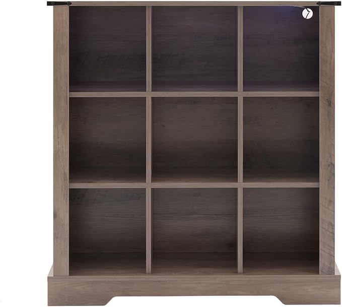 9 Cube Storage Organizer with LED Lights, Wooden Bookcase with Storage, Modern Cube Shelf for Living Room, Bedroom, Home Office - Grey