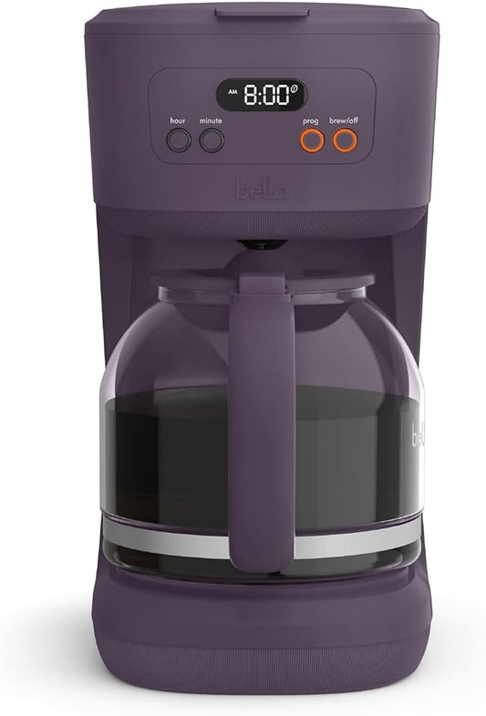 bella 12 Cup Programmable Coffee Marker, Reusable Dishwasher Safe Accessories, Easy LCD diaply, Auto Shutoff, 900 watt, Plum