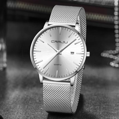 CRRJU Men's Minimalist Casual Luxury Auto Date Watches Fashion Business Japan Movement Quartz Waterproof Wristwatches for Men Stainsteel Steel Band Watch