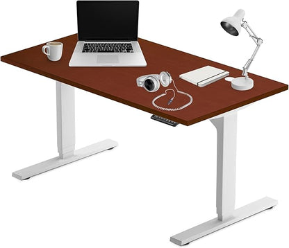 Progressive Desk Stand Up Height Adjustable Electric Standing Desk - 55" x 28" with Dual Motor, 3 Stages Sit Stand Table for Home Office - Dark Cherry, White Frame