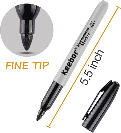 Black Permanent Markers Bulk of 100 Pack, Fine Point Permanent Marker Set, Waterproof, Quick Drying, School & Office Supplies