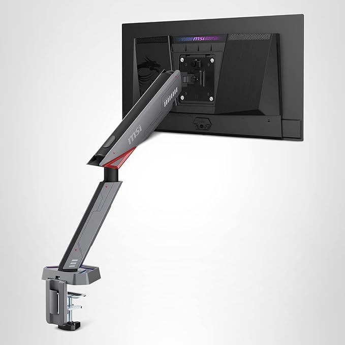 MSI MPG MT161R - Premium RGB Single Monitor Stand Arm, Supports 17-45" Screens and 35.2 lbs, VESA Compatible, Adjustable Spring Assisted Mount, Clamp & Grommet, Quick Release Plate - Black