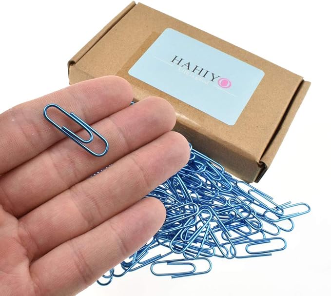 HAHIYO Paper Clips 1.1" (28mm) Length Blue Paperclips Bright Colors Vinyl Coated Prevent Scratching Tearing The Pages Sturdy for Bookmark Organize Home Office School 150 Pack