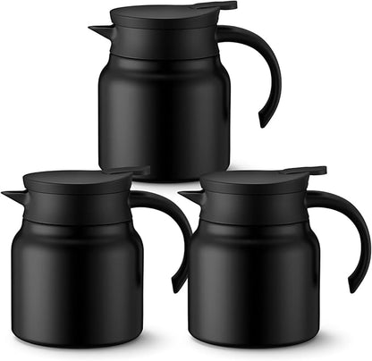 3 Pcs Thermal Coffee Carafe for Keeping Hot/Cold Stainless Steel Small Coffee Creamer Container Double Wall Vacuum Insulated Tea pot Beverage Dispenser for Milk Hot Chocolates(Black, 27 oz)