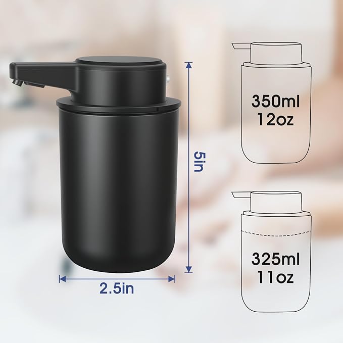 2 Pack Automatic Liquid Soap Dispenser, 10.5oz Touchless Electric Hand Soap Dispenser, Rechargeable Liquid Pump for Bathroom or Kitchen Sink, Waterproof Design (Black)