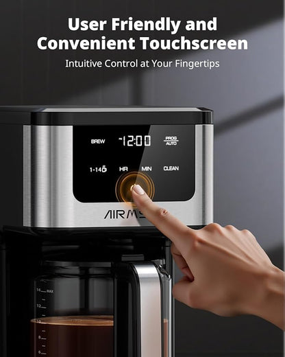 AIRMSEN 14-Cup Programmable Drip Coffee Maker – 1000W Fast Brewing Coffee Machine with Timer, Delay Start & 2H Keep-Warm, 73oz Tank, Touchscreen & Glass Carafe – Perfect for Home & Office Use