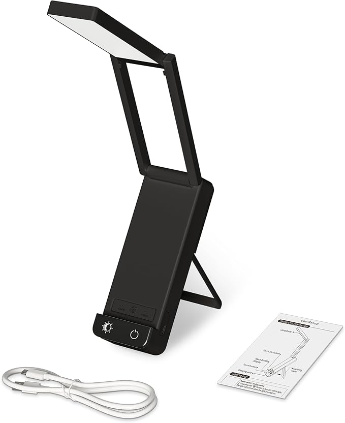 EZVALO LED Rechargeable Desk Lamp, 6000mAh Battery Operated Foldable & Portable Light,90Ra Cordless Table Lamp for Office Home, 3 Color Dimmable Small Desk Lamp Wireless Reading Lamp (Black)