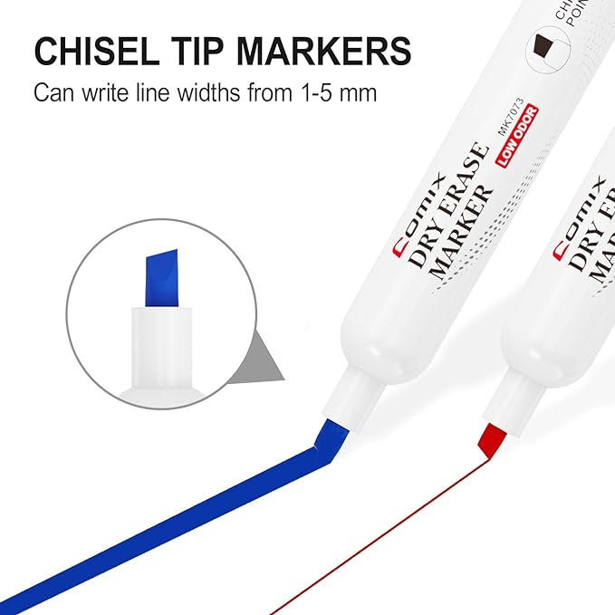 Comix Dry Erase Markers, 4 Assorted Colors, 4 Sets of 36 Markers, 144 Markers Total, Chisel Tip Whiteboard Makrers for Teachers Office & School Supplies