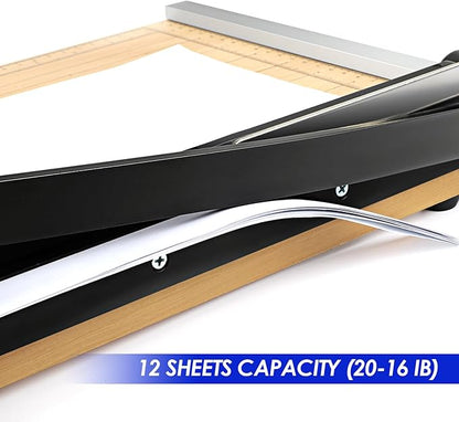 CreGear Paper Cutter, 12" Wood Guillotine Paper Trimmer, 12 Sheet Capacity, Heavy Duty Paper Slicer with Adjustable Guide, Safety Guard and Blade Lock
