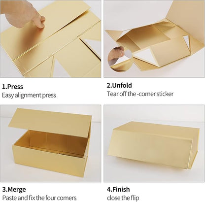 Gold Gift Box 10" x 6" x 3" with Magnetic Closure Lid Gifts Boxe for Presents,Bridesmaid Gifts Boxes,Cute Box,Birthday Gift Boxe,Luxury for Gifts Packaging, Magnetic Gift Boxes for Wrapping Gifts (Gold)