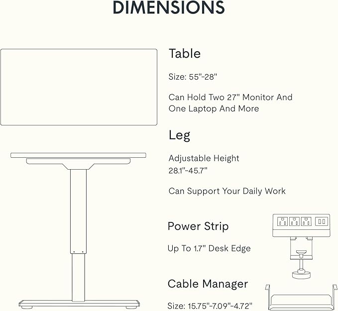 FLEXISPOT EN2 Whole-Piece Standing Desk with Clamp Power Strip, 55 x 28 Electric Stand Up Height Adjustable Desk with Cable Management (Black Frame + 55" Mahogany Top, 2 Packages)