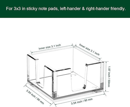 Acrylic Sticky Note Holder, Self-Stick Note Pad Holder W/O Pads - Note Dispenser Memo Pad Holder Desk Organizer for School Office Home (3''x3'' Clear - 2 Pack)
