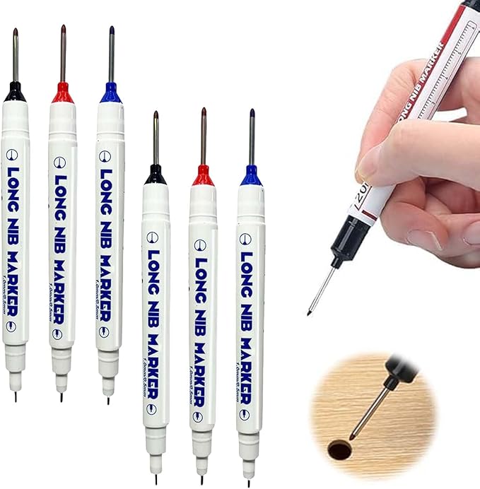 5PCS Long Head Deep Hole Marker Pens, 20mm Deep Reach Markers, Waterproof Construction Markers Marking Tool, Long Nose Marker, Permanent Markers Carpenter Ink Marker Pens, Metal Marking Pen (Mix6PCS)