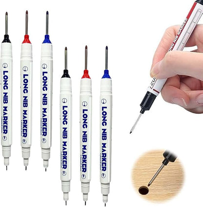 5PCS Long Head Deep Hole Marker Pens, 20mm Deep Reach Markers, Waterproof Construction Markers Marking Tool, Long Nose Marker, Permanent Markers Carpenter Ink Marker Pens, Metal Marking Pen (Mix6PCS)