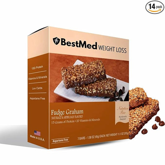 BestMed - High Protein Nutrition Bar - Low-Carb, 15g Protein, Low Sugar, Low Calorie, Meal Replacement Bar (Fudge Graham, 2 Box - 14 Count)