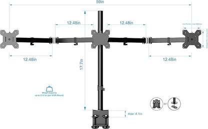 Rocelco 46" Large Height Adjustable Standing Desk Converter with Triple Monitor Mount BUNDLE - Quick Sit Stand Up Computer Workstation Riser - Retractable Keyboard Tray - White (R DADRW-46-DM3)