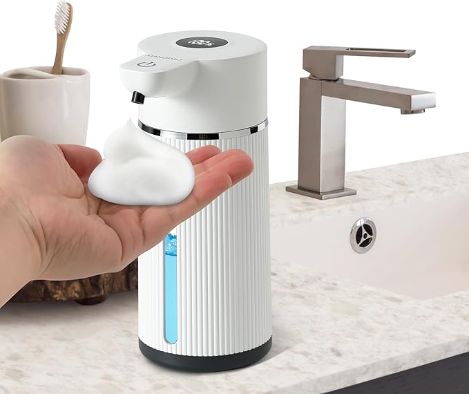 Automatic soap Dispenser,rechargeability touchless Dish Soap Dispenser，4-Level Adjustable，for Kitchen, Bathroom, Hotel, Restaurant (Foam White)