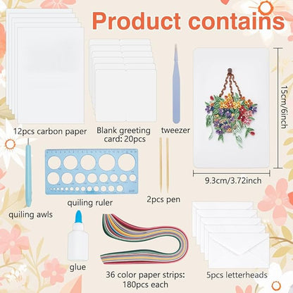 WEBEEDY 20 Sets Paper Quilling Kit for Adult Beginner DIY Flower Basket Themes Quilling Blank Card Kit 5 Styles Flower Basket Greeting Card Making Kit with Instruction for Birthday Halloween Christmas