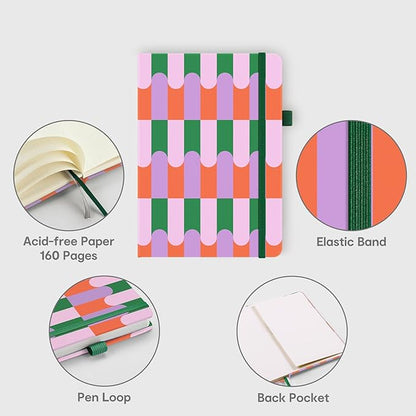 A5 Hardcover Bullet Dotted Journal, 160 Pages 100 gsm Thick Paper, 3 Sheets of Stickers Included - 5.7'' x 8'' (Color Block)