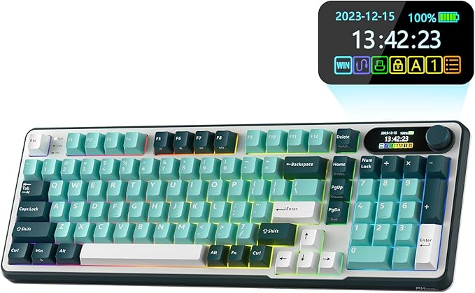RK ROYAL KLUDGE S98 Mechanical Keyboard w/Smart Display & Knob, Top Mount 96% Wireless Mechanical Keyboard BT/2.4G/USB-C, Hot Swappable, Software Support, Creamy Sounding, 98 Keys
