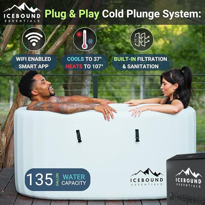 Cold Plunge Tub with Water Chiller - 1HP Hot and Cold Water Chiller for Ice Bath – 135 Gallon Cold Tub - Premium Ice Plunge Tub with Chiller - WiFi - Filter - Ozone/UV - Ice Bath with Chiller