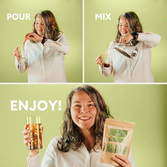 Cusa Tea & Coffee | Premium Instant Green Tea With Real Fruit & Spices | Organic Leaves Drink Mix Packets | Hot or Iced Tea (30 Single Servings)