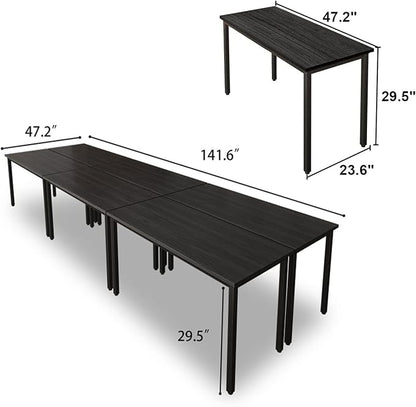 Bonzy Home Conference Tables 12ft Office Computer Desk for Meeting Room Study Writing Printer Table Save Space Design for 14 People Rustic Vintage Black 6PCS 141.6"x47.2"x29.5",Black