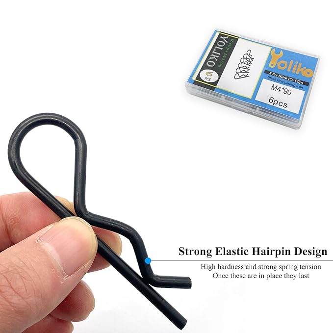 6 Pcs Heavy Duty Hitch Pins Clip R Clips Spring Retaining Wire Hair Pins Cotter Pin Strong Spring Tension Large R Clip Carter Pin Large for Trailer Tractors Mower Cart Truck Black zinc M4*90mm