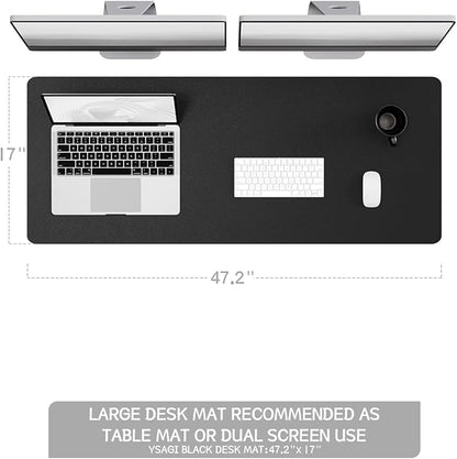 YSAGi Non-Slip Leather Desk Pad Long Size, Waterproof Laptop Computer Desk Keyboard Mat, Table Protector Blotter Mat, Large Mouse Pad for Office/Work/Home/Decor(Black, 47" x 17")