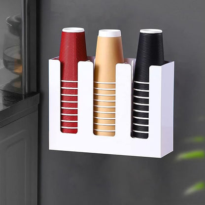 Tirifer Disposable Paper Cup Dispenser, Acrylic Coffee Cup and Lid Storage Organizer Holder, Coffee Milk Tea Shop Restaurant Accessories Christmas Party Supplies, 3 Compartments, White