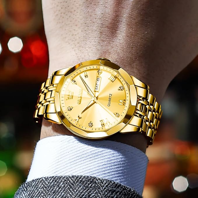 OLEVS Watches for Men Diamond Business Dress Analog Quartz Stainless Steel Date Luxury Casual Fashion Wrist Watch Waterproof Luminous