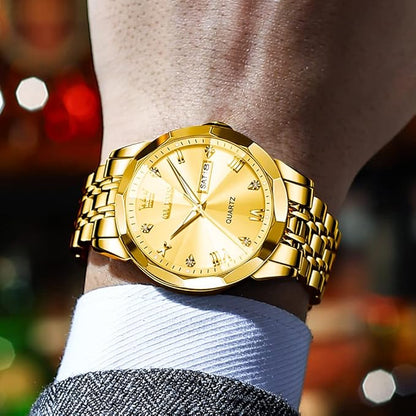 OLEVS Watches for Men Diamond Business Dress Analog Quartz Stainless Steel Date Luxury Casual Fashion Wrist Watch Waterproof Luminous