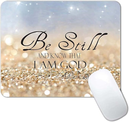 Christian Bible Verses Mouse Pad, Square Waterproof Non-Slip Rubber Base MousePad for Office Laptop, 9.5"x7.9"x0.12" Inch (Be Still)