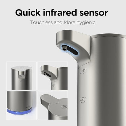 mooas Automatic Foaming Soap Dispenser - Stainless Steel, Touchless, Rechargeable, Hands Free, 9.4oz (Silver)