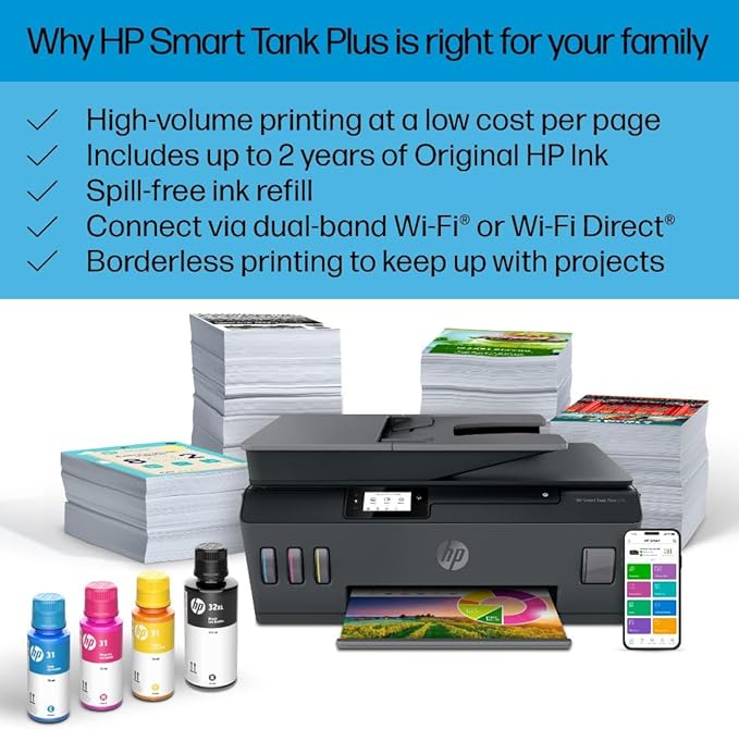 HP Smart Tank Plus 570 Wireless All-in-One Ink Tank Printer with up to 2 Years of Ink Included (5HX14A)