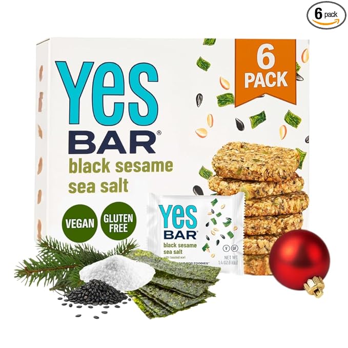 YES Bar – Black Sesame Sea Salt – Plant Based Protein, Decadent Snack Bar – Vegan, Paleo, Gluten Free, Dairy Free, Low Sugar, Healthy Snack, Breakfast, Low Carb, Keto Friendly (Pack of 6)