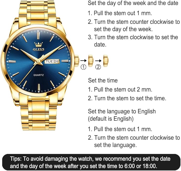 Men's Casual Stainless Steel Watch, Big Face Easy to Read Analog Quartz Watch with Day and Date, Classic Waterproof Diamond Roman Arabic Numerals Dial Dress Watch for Men, Gold Silver Black Band