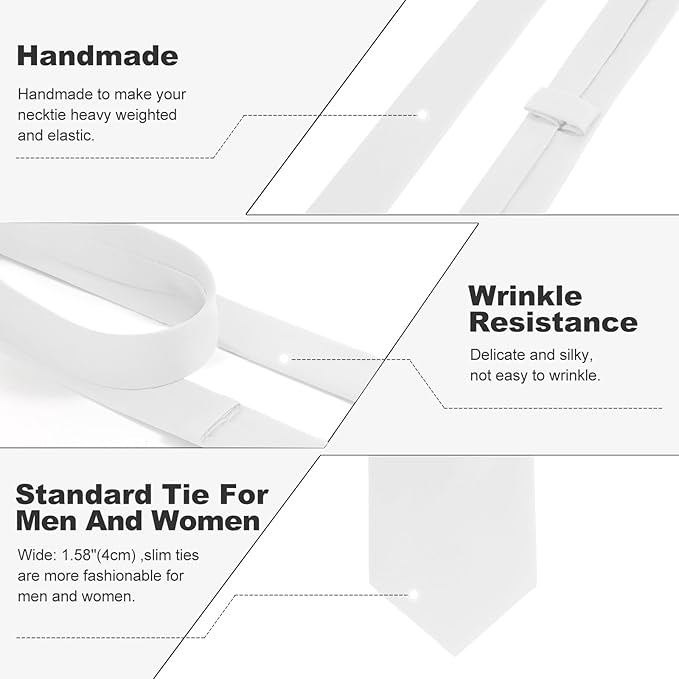 Skinny Ties Black Ties For Men and Women Solid Pure Color 1.58" (4CM) Plain Formal Slim Neckties