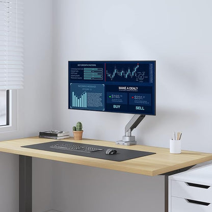 WALI Ultrawide Monitor Arm for 13 to 49 Inch Heavy Duty Curved Screens, Adjustable Gas Spring Single Monitor Desk Mount with 2 USB 3.0 Ports, Holds 33 lbs, 75x75/100x100 VESA, Silver (GSMU001)