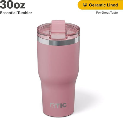 RTIC 30oz Essential Tumbler with Lid, Ceramic Lined, Insulated, Stainless Steel, Metal, Double Wall Vacuum-Insulation, Travel Cup for Iced Coffee, Tea, Hot and Cold Drink, Dusty Rose