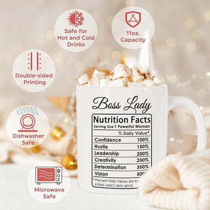 Breezy Valley Boss Lady Mug - Funny Boss Gifts for Women, Boss Day Gifts for Women, Christmas or Birthday Gift for Boss Female, Women Leaders - Boss Lady Nutrition Facts Coffee Mug, 11oz